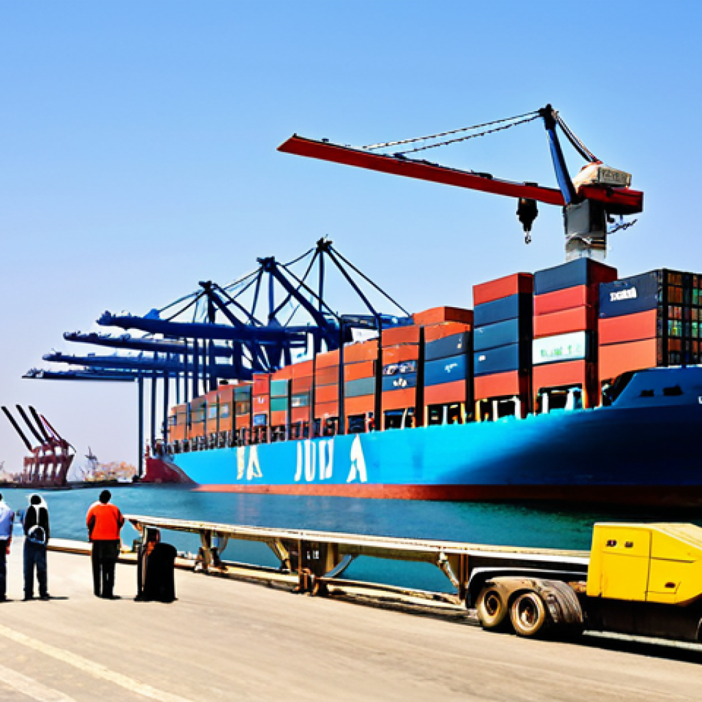 이집트의 무역과 주요 수출품 - Modern Egyptian Port**
"A bustling modern port in Alexandria, Egypt, with container ships being loa...