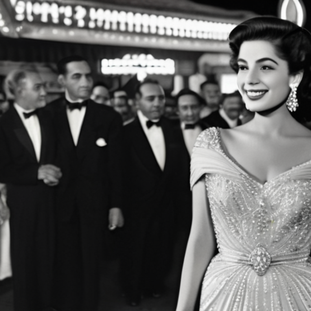 이집트 영화 산업과 대표 영화 - **Prompt:** A glamorous Egyptian actress, radiating elegance and confidence, gracefully walking down...