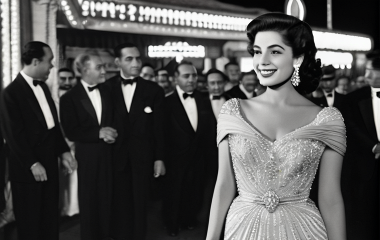 이집트 영화 산업과 대표 영화 - **Prompt:** A glamorous Egyptian actress, radiating elegance and confidence, gracefully walking down...