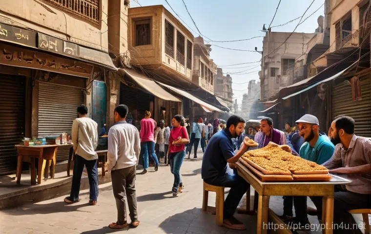 이집트에서 물가가 싼 지역 - **Prompt 1: Vibrant Cairo Street Life & Affordable Delights**
"A bustling, vibrant street scene ...