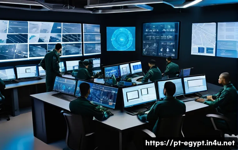 이집트의 무기 산업과 국방력 - A high-tech Egyptian military research and development center interior, featuring engineers and tech...