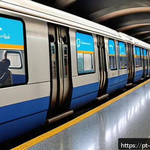 카이로 지하철 이용법 - A vibrant and detailed interior scene of Cairo Metro Line 2 (blue line) during off-peak hours, showc...