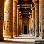 룩소르 신전 탐방기 - A majestic view of the Temple of Luxor's grand columns arranged in symmetrical rows, each column int...